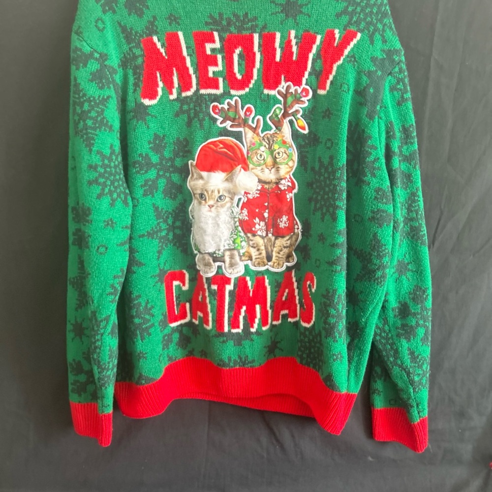 Green and Red Cat Christmas Sweater